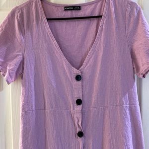 Midi length light purpley pink button down dress